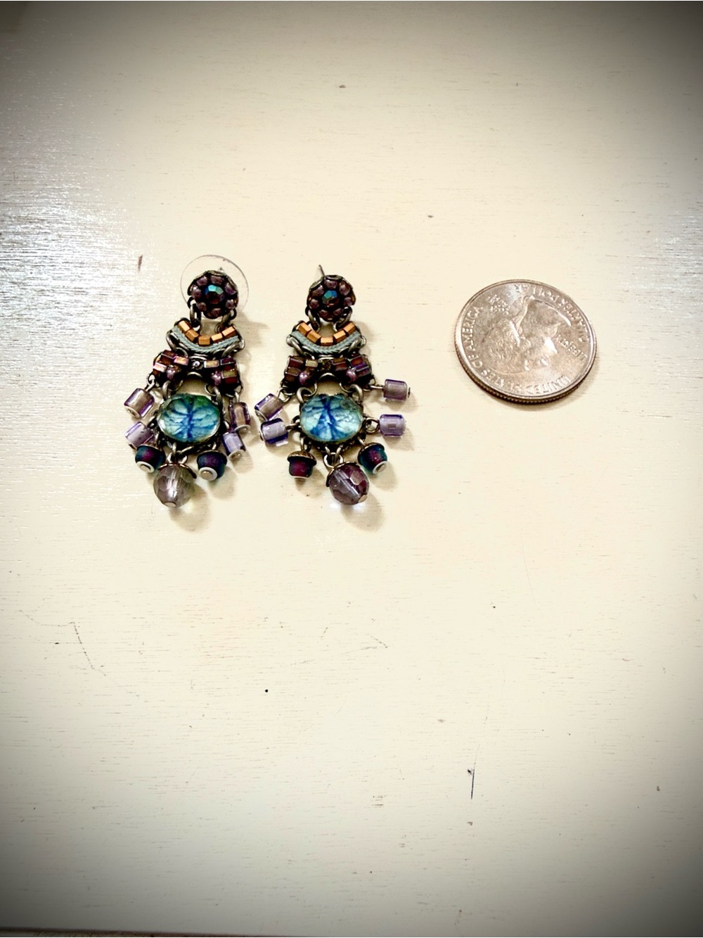 2 pairs of Bohemian Mixed Gemstone Drop Earrings - Turquoise & Purple - Picture 3 of 4